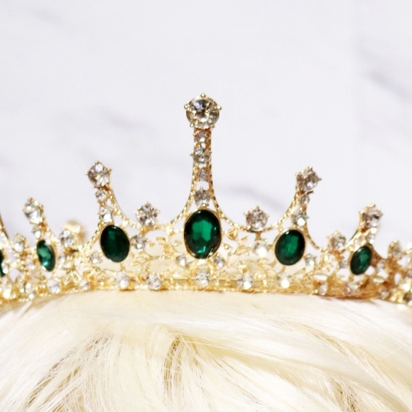 ??HOST PICK!! ?? Imperial Emerald Green Crystal Embellished Gold Crown ??✨ main image 12